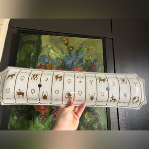 Vintage 1970s Astrological Zodiac Sign Glass light cover with Gold Accents decor